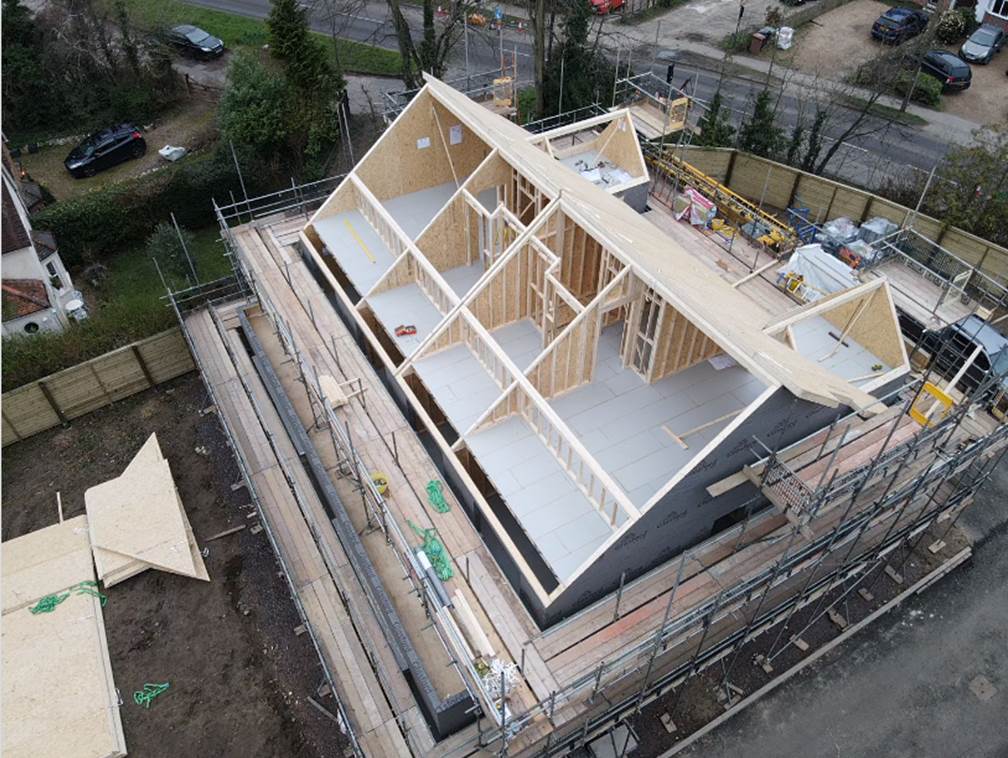 Roof trusses on a building site